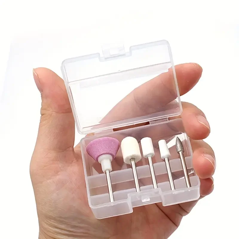 مجموعة رؤوس مثقاب طلاء الأظافر مكونة من 5 قطع، 2.35 مم - مثالية لتقشير وإزالة الجلد الميت، أدوات احترافية لفن الأظافر، معدن، أبيض