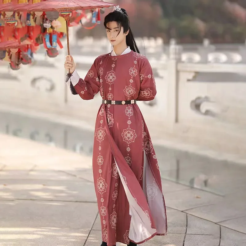 

Chinese Traditional Clothing Scholar Men Women Cosplay Hanfu Set Original Hanfu Tang Dynasty Gentle Printing Round Collar Robe