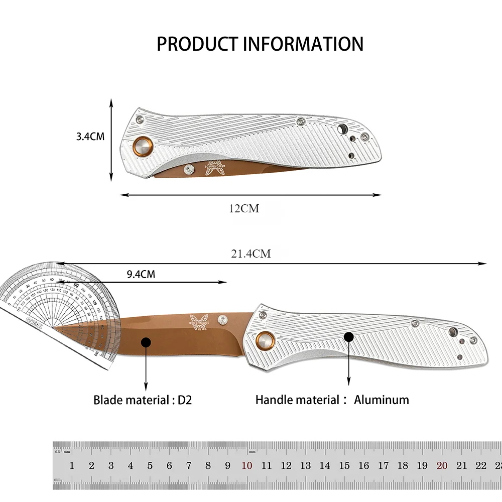 Black/white BM 710FE EDC Tactical  Camping Folding Knife Aluminum Alloy Handle D2 Blade Outdoor Survival Hiking Pocket Tools