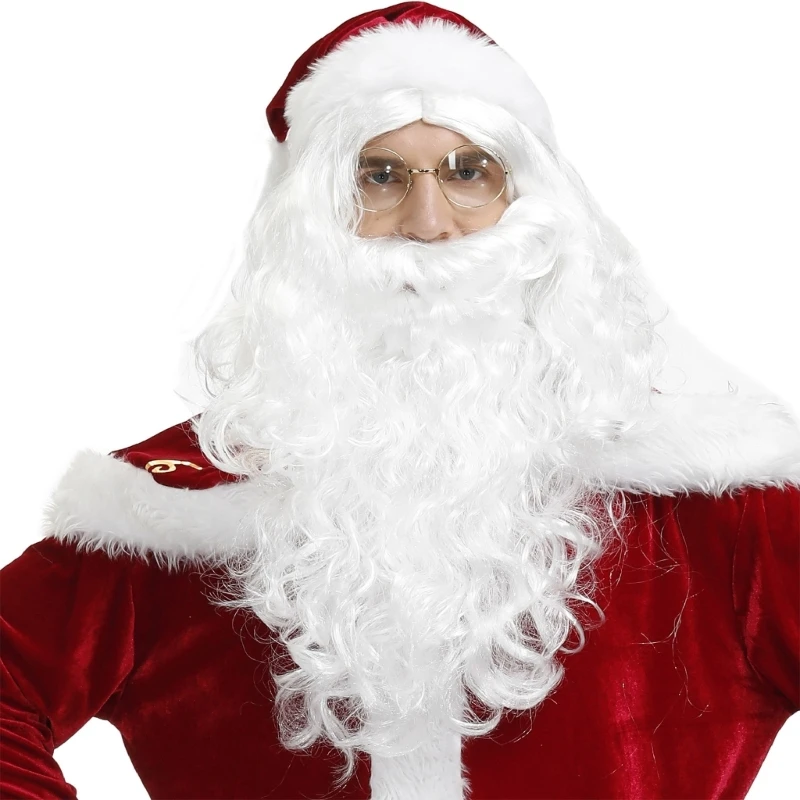 1/5Pcs Santa Suit for Adults Beard Wigs Hat Glasses Gloves Red Deluxe Santa Clauses Costume Christmas Party Cosplay image 5