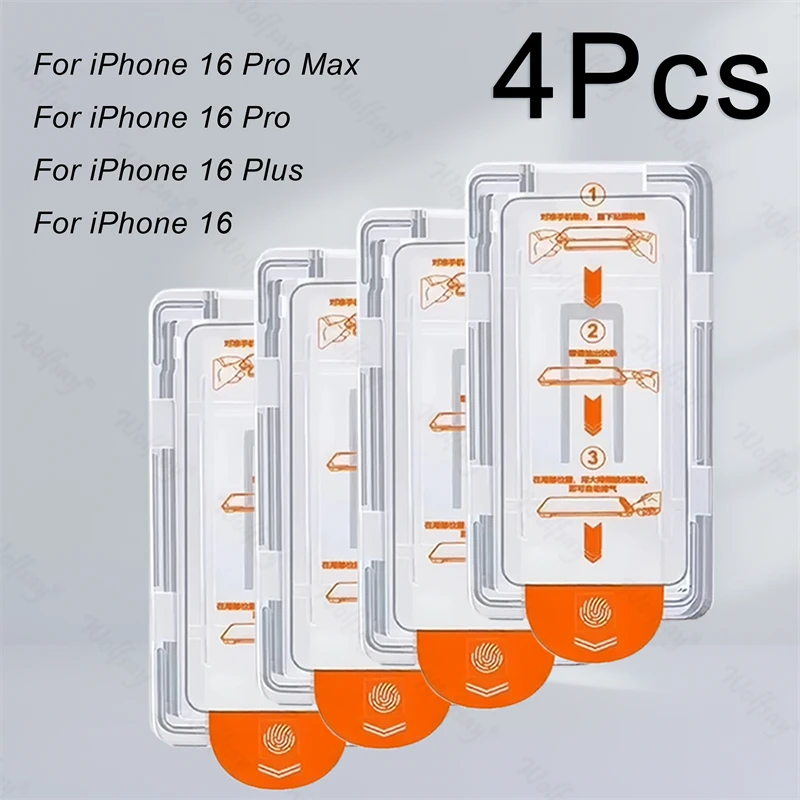 

4 PCS Dust Free Easy Installation Tempered Glass For iPhone 16 16e 17 Pro Max Glass Oleophobic Coating Screen Protector Film