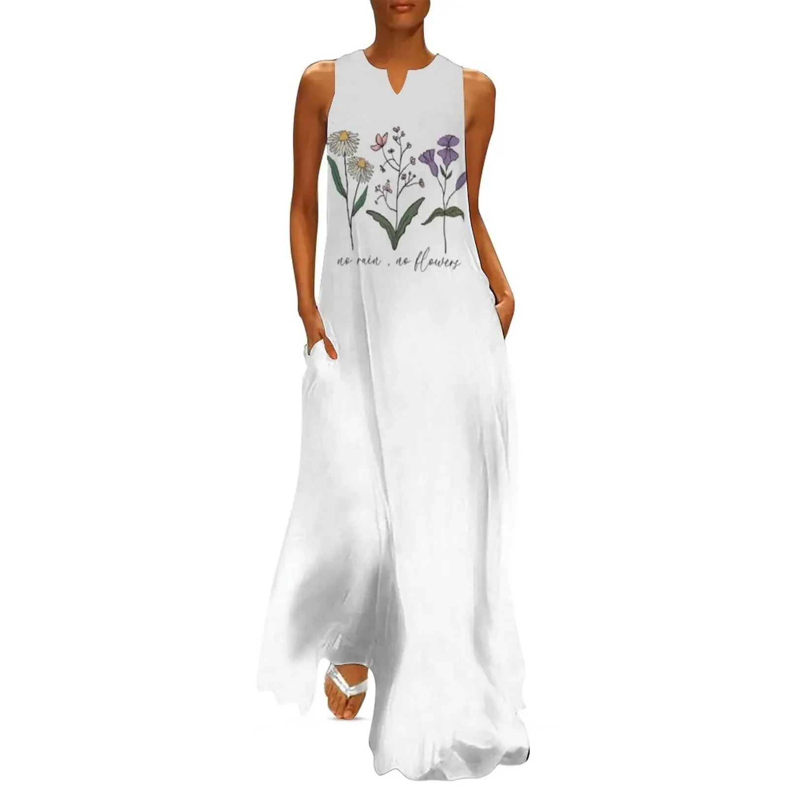 

No Rain No Flowers Inspirational Quote Wildflowers Motivation Long Dress Beachwear Women's dresses Dress