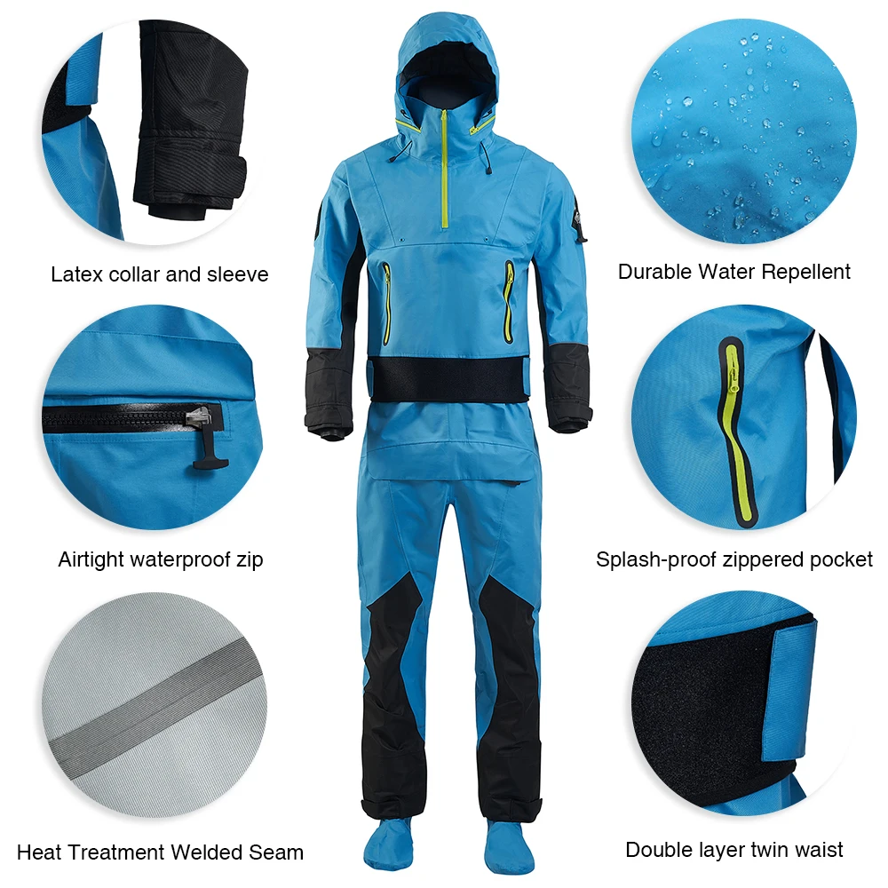 Kayak Drysuit For Men Dry Suits Latex Cuff And Splash Collar Three-layer Waterproof Material Kayaking Surfing Paddling DM114