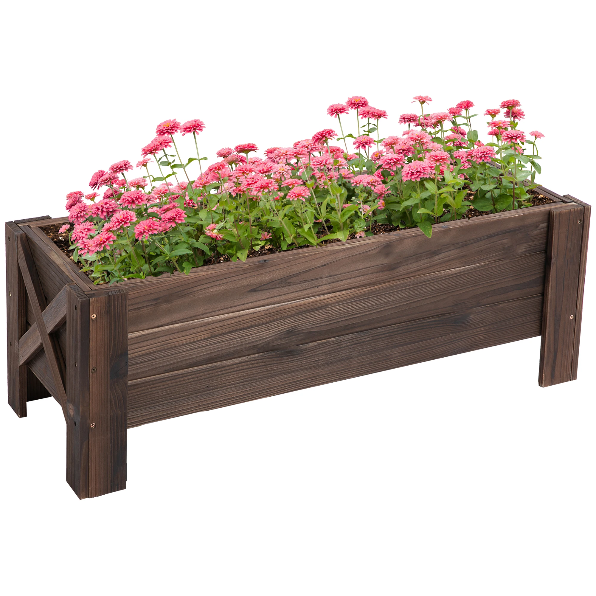 Outsunny Jardinera de Madera Arriate Rectangular para Flores y Plantas