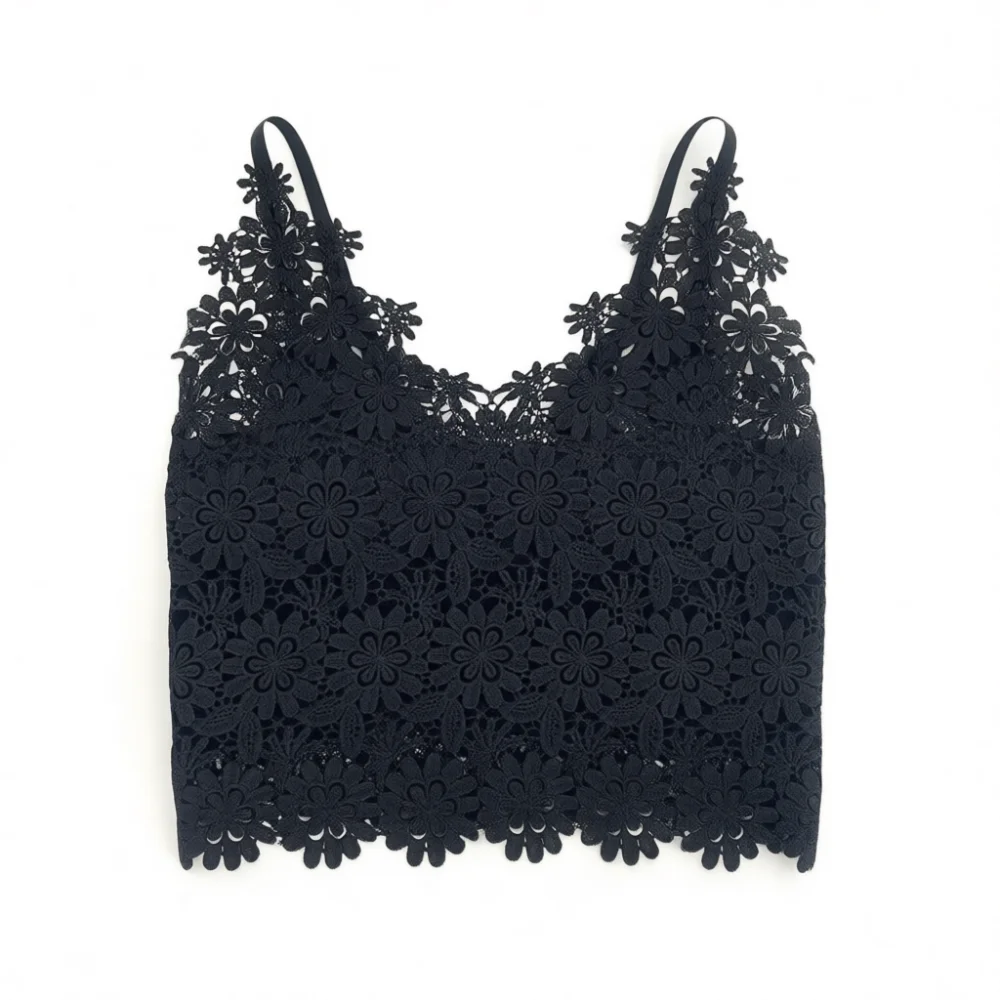 Summer Women V Neck Lace Cami Top Sexy Hollow Out Aesthetic Sleeveless Vest Stylish Basic Layering Under Shirt