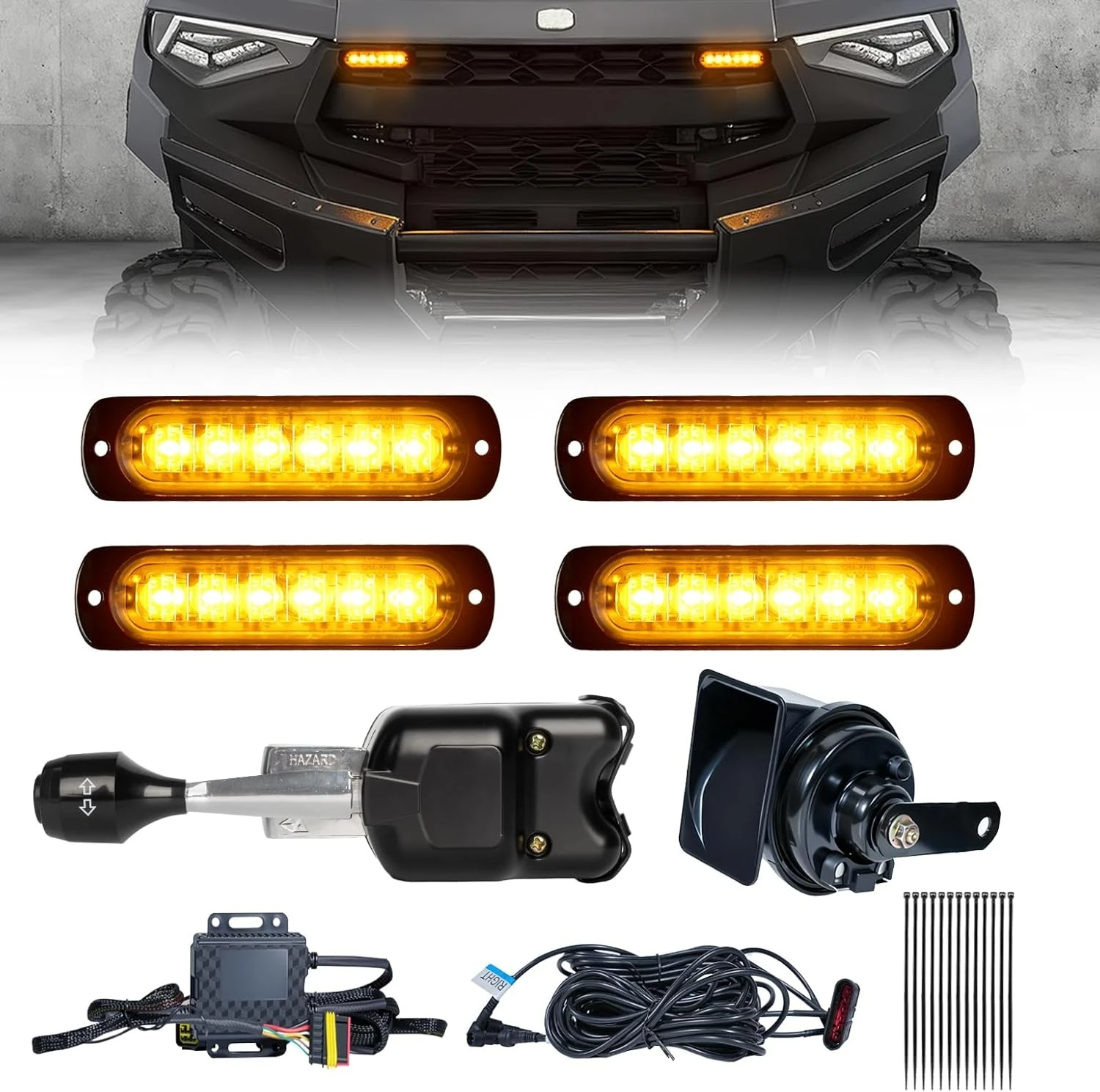 UTV Turn Signal Kit Plug and Play Universal Street Legal Kit Lever Column Switch Waterproof 110dB Horn Pre-Wired 12V For Polaris
