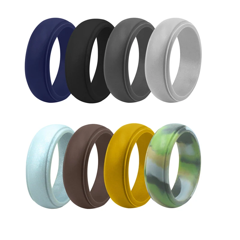 8mm Classic Silicone Rings for Men Women Dome Beveled Edge Flexible Outdoor Sports Silicone Finger Ring Jewelry