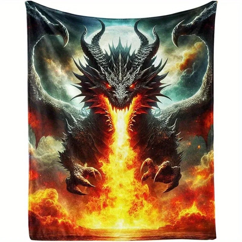 Fierce Dragon Throw Blanket - Soft Flannel, Vibrant Fire & Ice Design, Perfect for Teens, Adults, Dragon Enthusiasts - Cozy