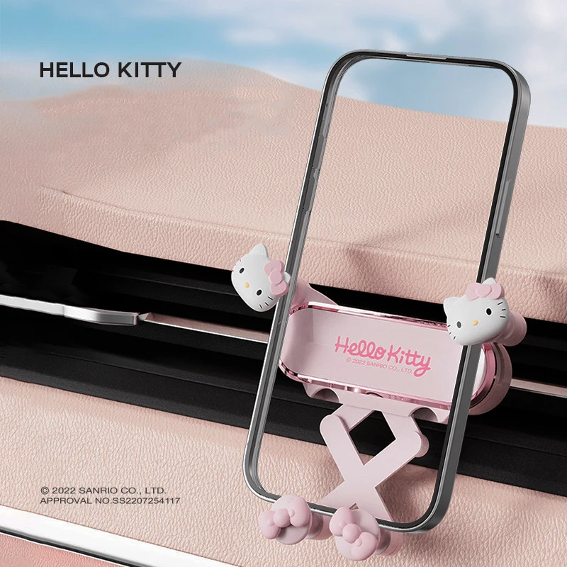 Hello Kitty Cartoon Mobile Phone Support, Gravity Car Navigation, Prend en charge la sortie d'air, Type universel, Kawaii Pink Good Heat, Original