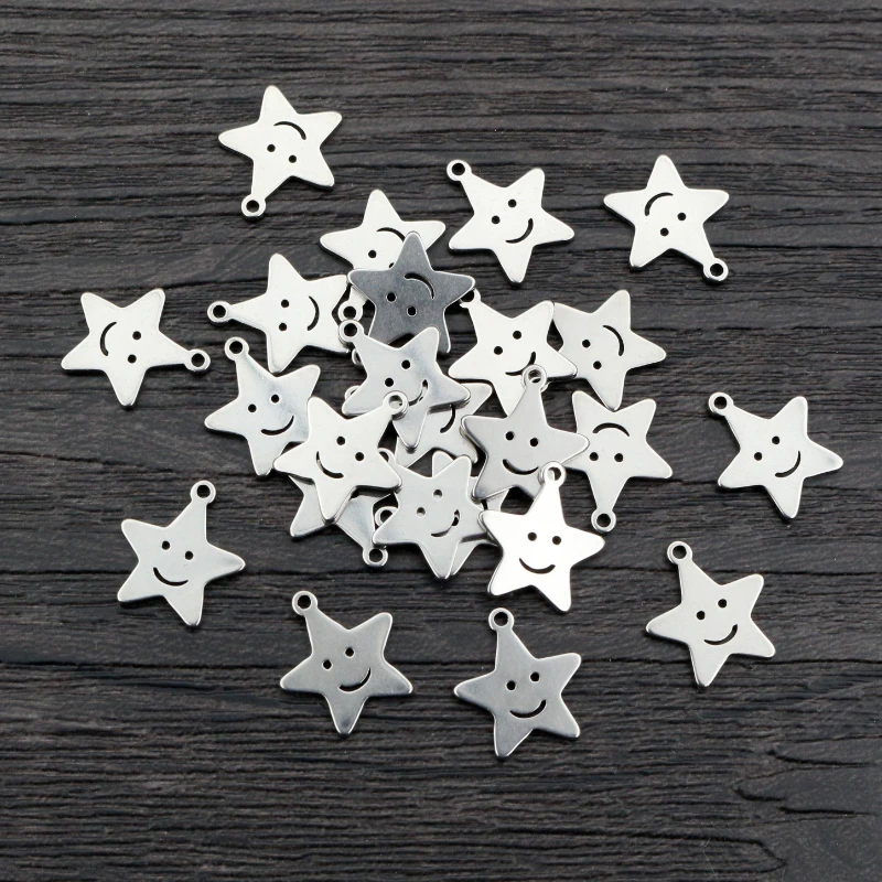 30pcs 12x11mm No Fade 316 Stainless Steel Smile Star Cute Charms Pendant for DIY Necklace Bracelet Craft Jewelry Making Findings