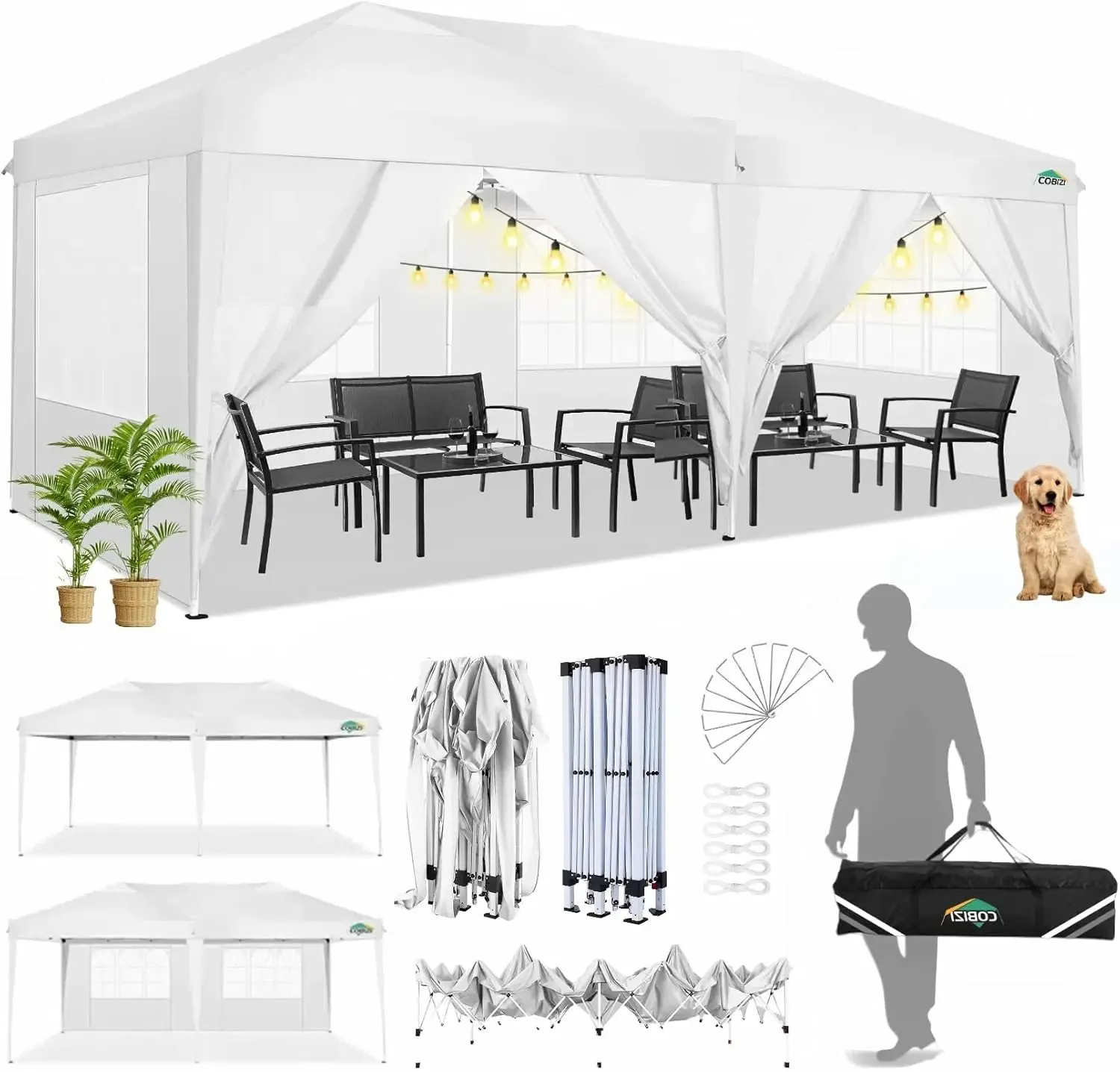 

10x20 Pop Up Canopy with 6 Sidewalls,Waterproof Canopy Outdoor Event Shelter UPF 50+ Gazebo Portable Tents for Parties