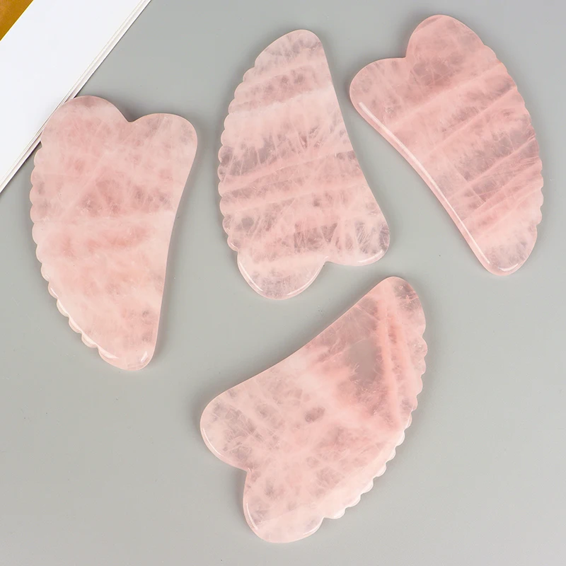 Natural Rose Quartz Sawtooth Gua Sha Board Crystal Mineral Beauty Products GuaSha Massage Skin Care Acupoint Pointing Tool