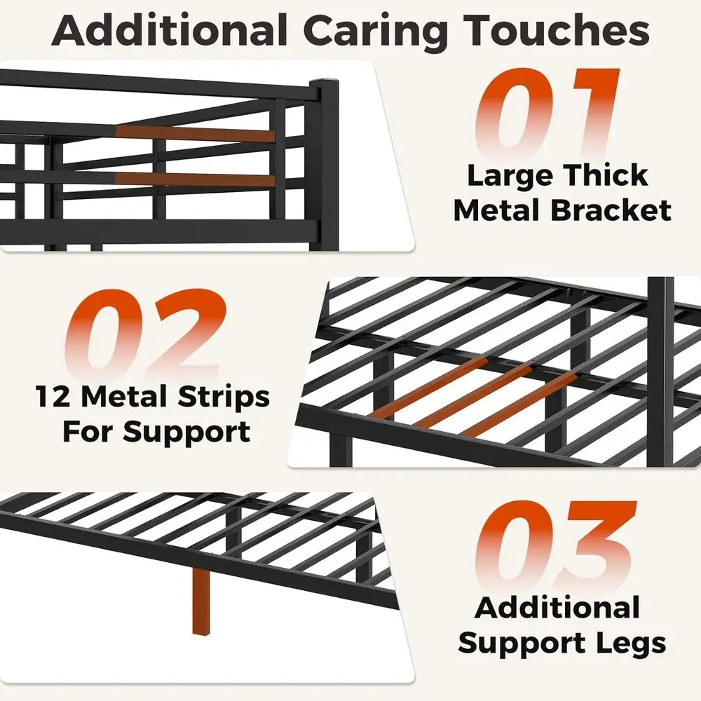 Durable Metal Twin XL Bunk Bed for Adults, 350-500 lbs Capacity, Ladder & Guardrail, Steel Slats, No Box Spring Needed, Black view 5