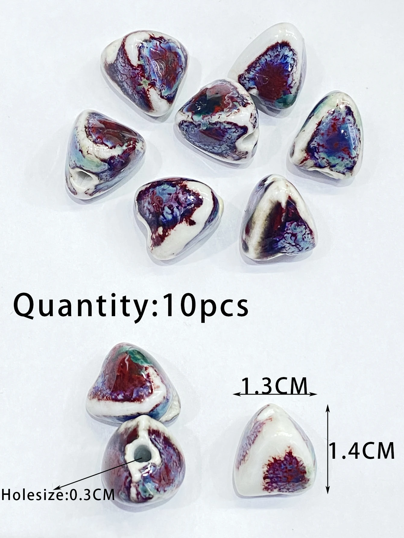 10Pcs 14*13MM Pyramid Tetrahedron Chinese Zongzi Shape Ceramic Porcelain Spacer Beads for DIY Geometry