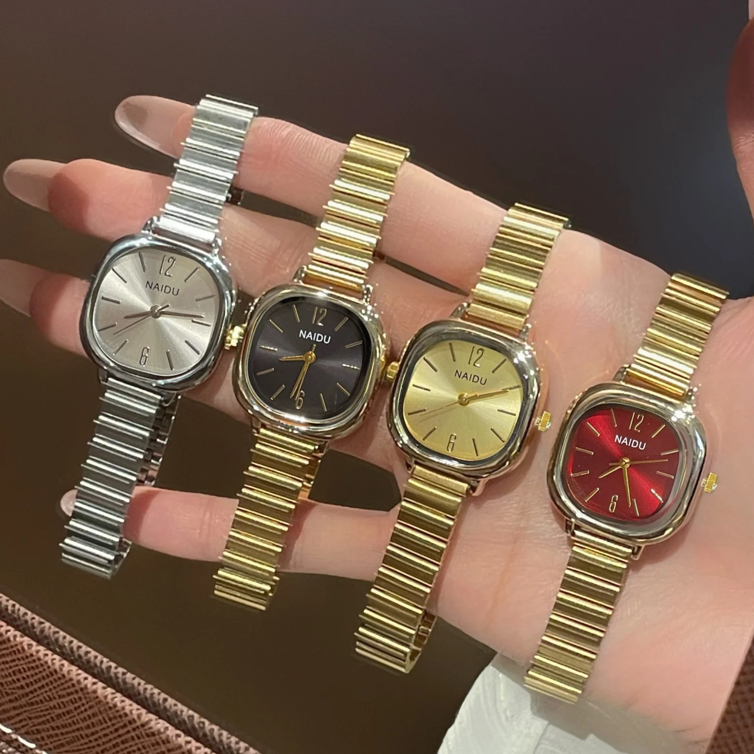 Brand Small Square Dial Ladies Watches Gold Adjustable Stainless Steel Strap Quartz Wristwatches For Women Dropshipping Clock