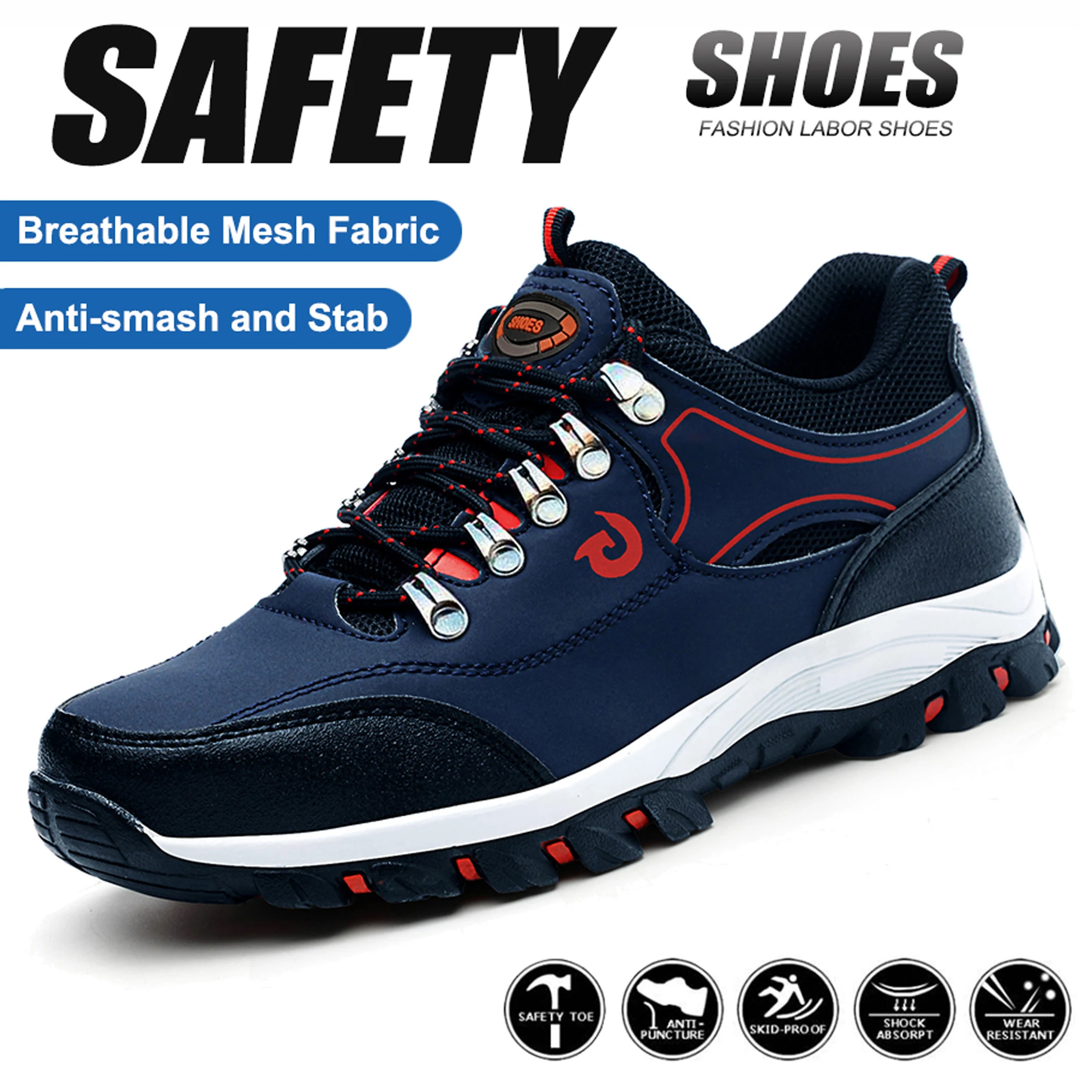Indestructible Steel Toe Men's Safety Shoes Light Men's Work Boots Anti Smash Impact Resistant Construction Industrial Footwear