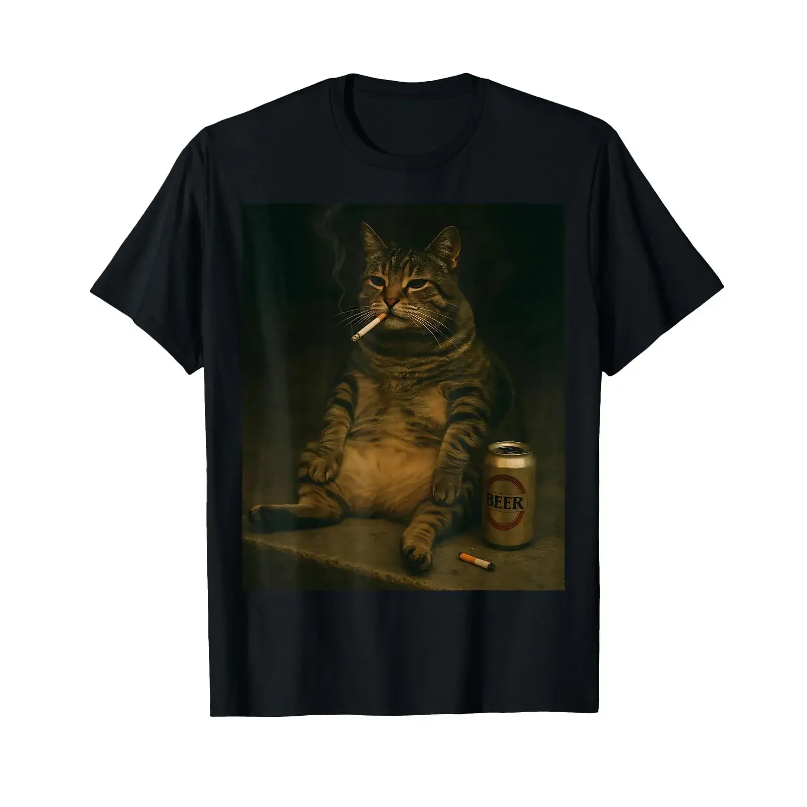 Cigarette Cat Funny Smoking Kitten Beer Meme Stupid Brainrot T Shirt vintage Washed Stylish homme Casual Comfortable Soft