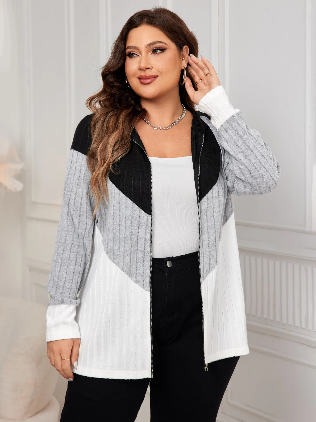 Manteau zippé à manches longues pour femme, veste décontractée vêtements d'extérieur grande taille, haut côtelé, grande taille, document nights, Wstring de proximité,nouveau,automne, 2024 nouveautés manteaux et vestes