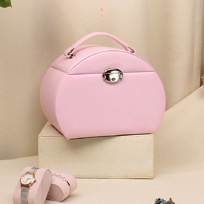 Pink jewelry box with lock jewelry storage gold jewelry silver jewelry anti-oxidation high-grade portable box female