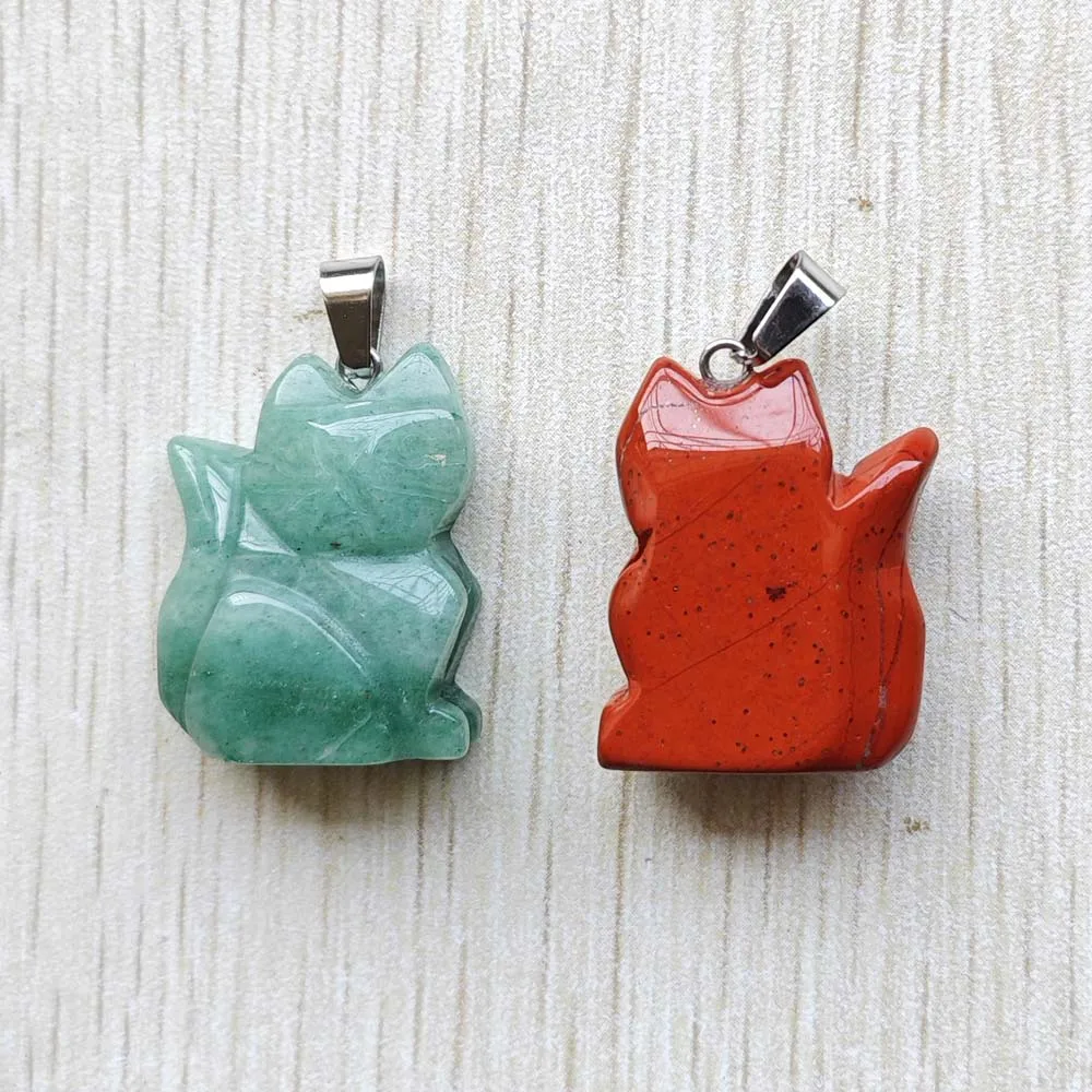 New Fashion mixed natural gemstone carved cat shape pendants for Necklaces jewelry making 8pcs/lot Wholesale free shipping