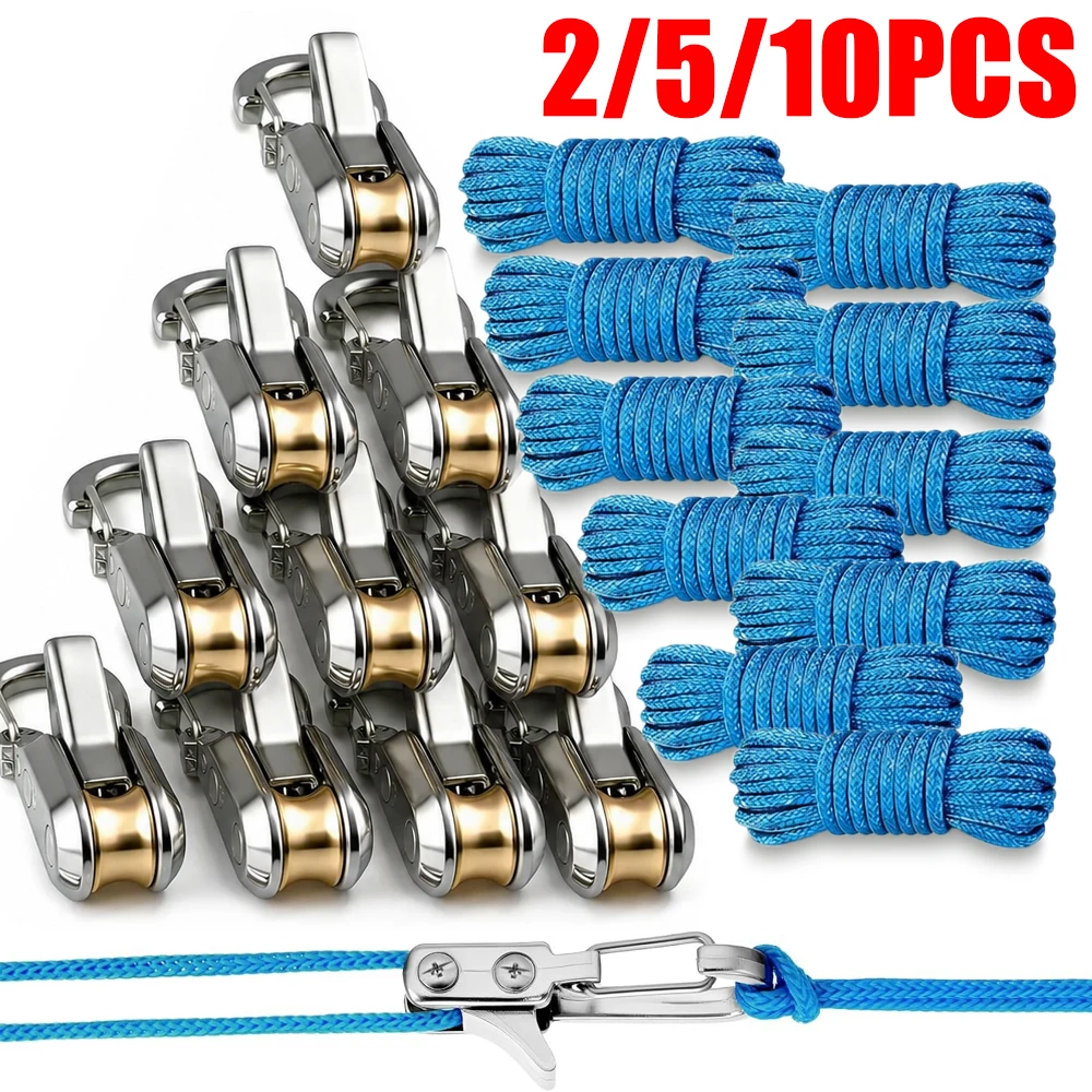 Outils de serrage de corde en cuivre, tendeurs de corde avec boucle de verrouillage pour un nouage facile et sécurisé, comprenant un cordon et une boîte de transport, 2/5/10 pièces