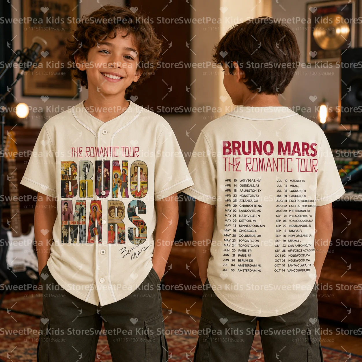 Rapper Bruno Mars The Romantic 2026 Tour Design Pattern Printed Summer T-shirt O-neck Short Sleeve Pullover Loose Kids T-shirts