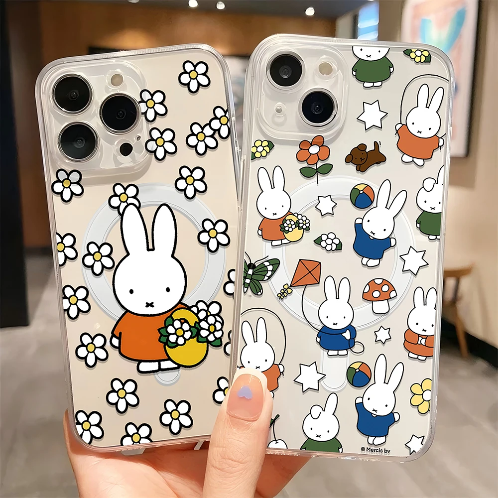 Fashion Cartoon Stickers Magsafe M-Miffys-Magnetic Phone Case for iPhone 16 15 14 13 12 11 8 7 Plus Pro Max X XSMax Kawaii Soft