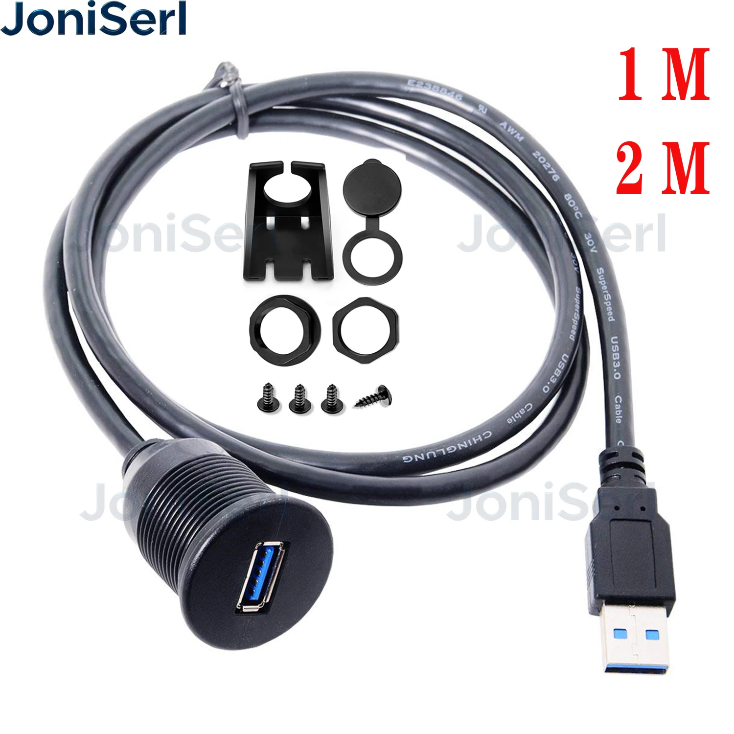 Single Port USB 3.0 Male to Female AUX Car Mount Flush Cable Waterproof Extension for Car Truck Boat Motorcycle Dashboard Panel