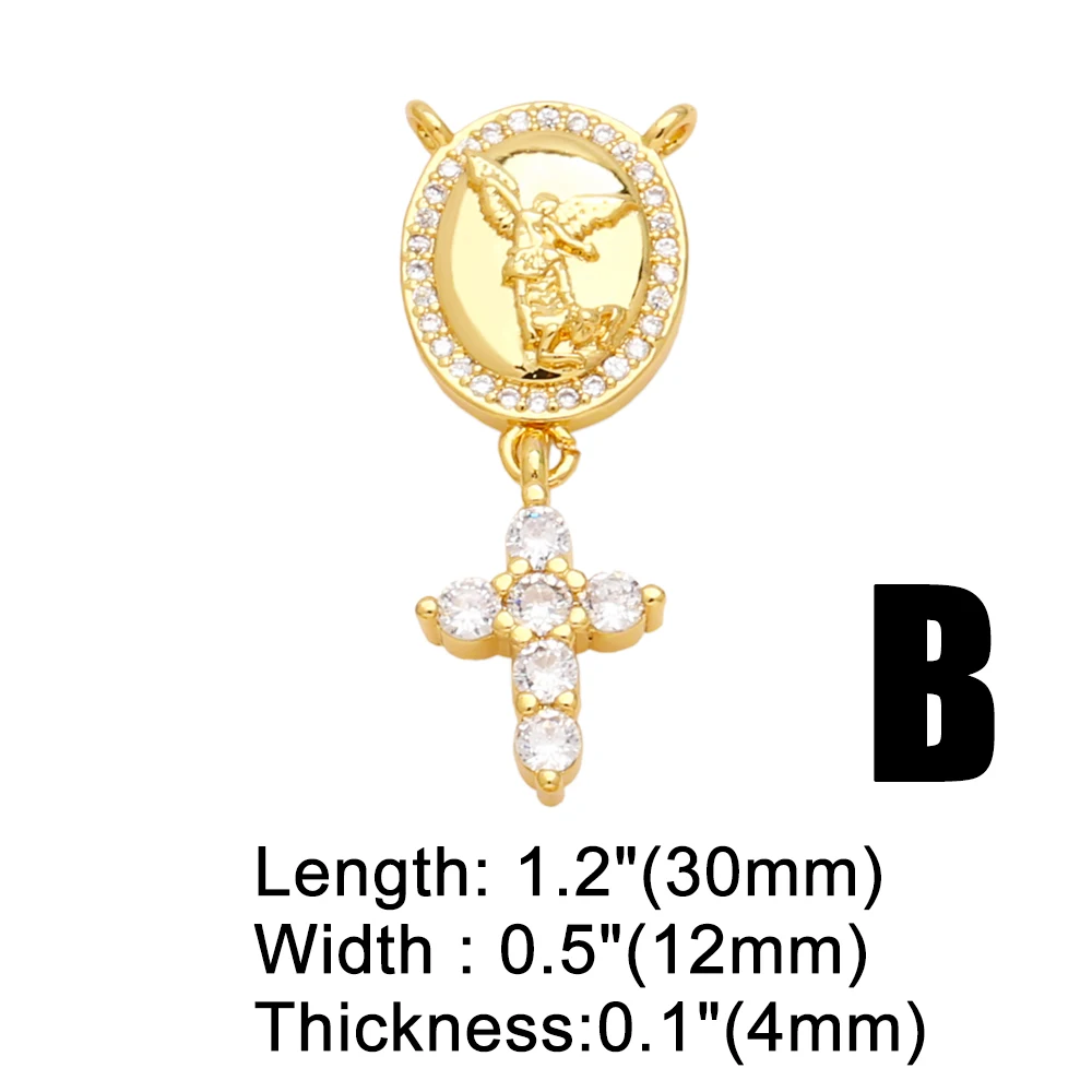 OCESRIO Boho White Crystal Cross Pendant for Necklaces Copper Gold Plated Virgin Mary Heart Jewelry Making Supplies pdtb464