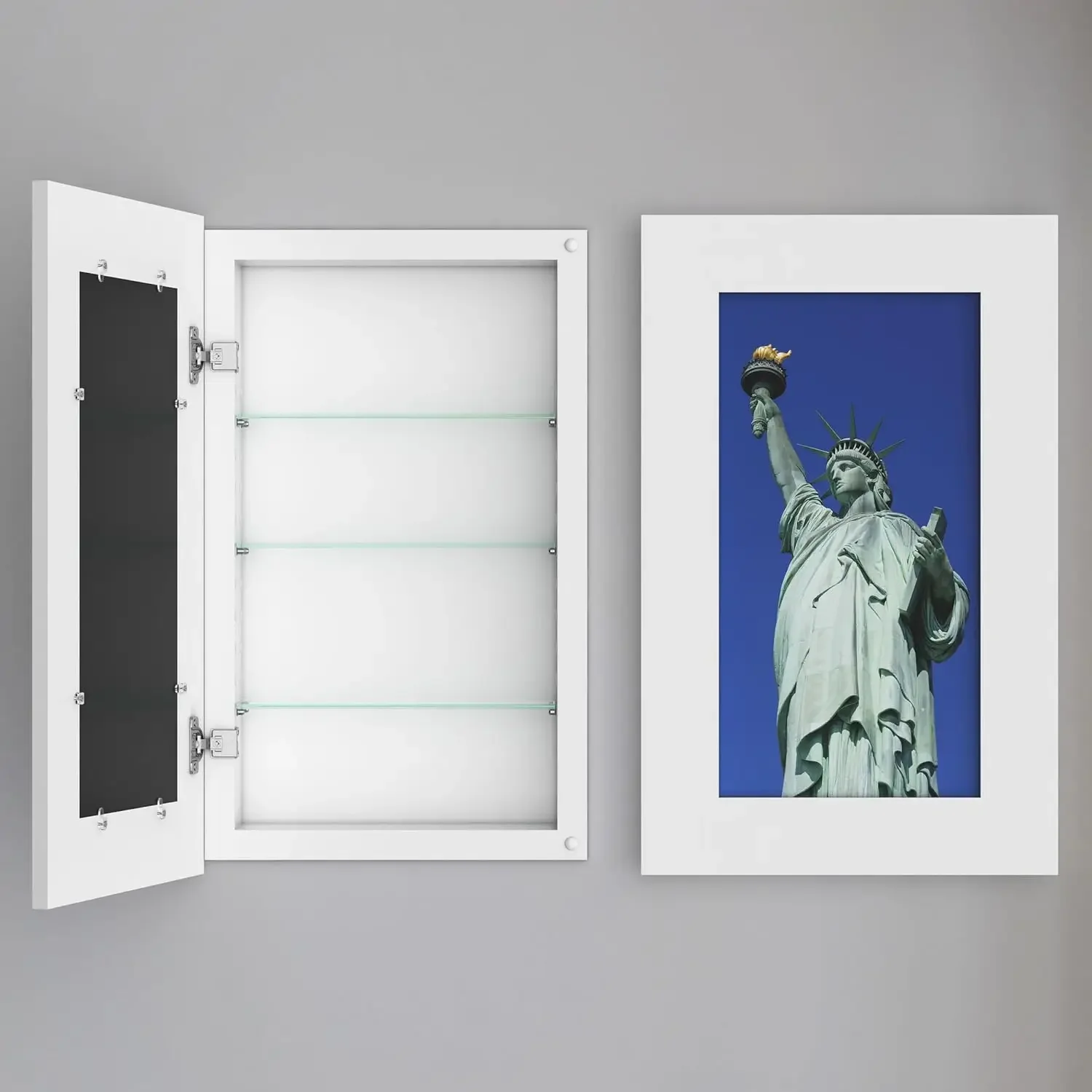 Simple Houseables Concealed Medicine Cabinet, Picture Frame Medicine Cabinet, for 14”W X 24”H ID, White, Wood, 4 Tier Shelf