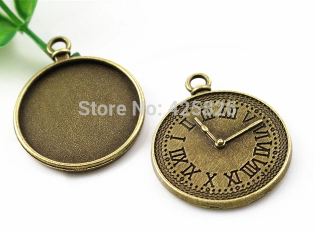 Nowa moda 5 sztuk 25mm wewnętrzna rozmiar antyczne srebro pozłacane brąz zegar Cabochon baza ustawienie Charms wisiorek — zdjęcie 4