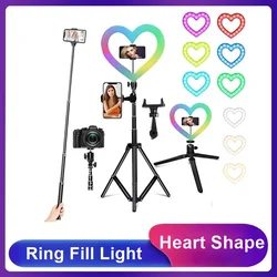 26CM RGB możliwość przyciemniania lampa pierścieniowa w kształcie serca lampa Led Selfie Ringlight zdjęcie oświetlenie ze statywem do Youtube Video Live