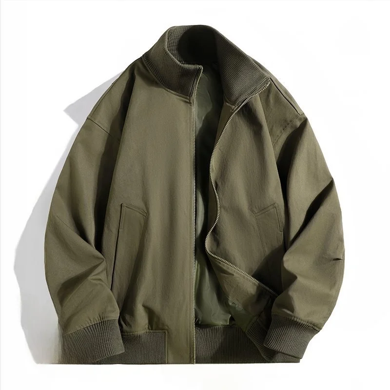 

Мужская модная куртка с бейсбольным воротником и большими карманами, весенне-осенняя верхняя одежда, универсальная, с длинными рукавами, из смесовой шерсти