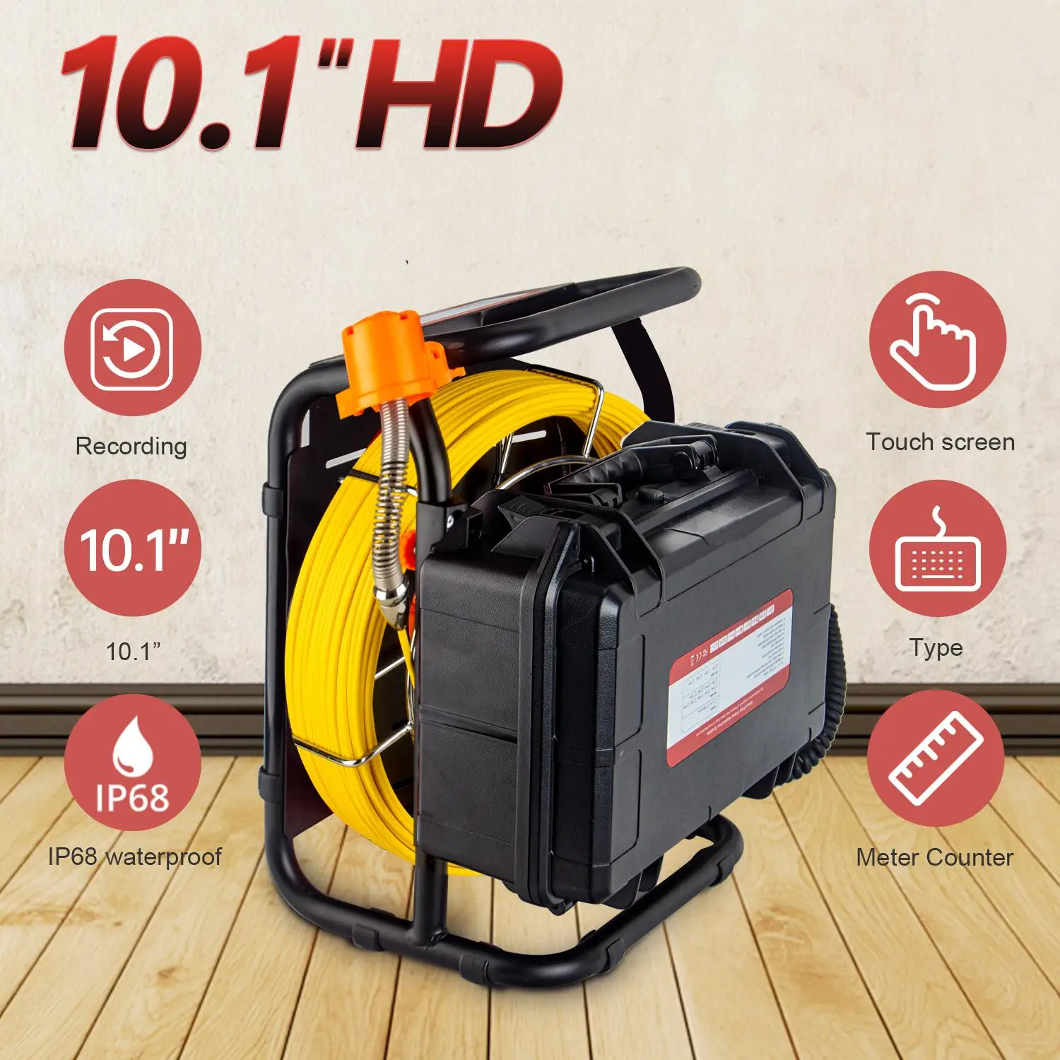 10.1-Inch Touch Screen Pipe Inspection Endoscope Camera 1080P Waterproof DVR Head