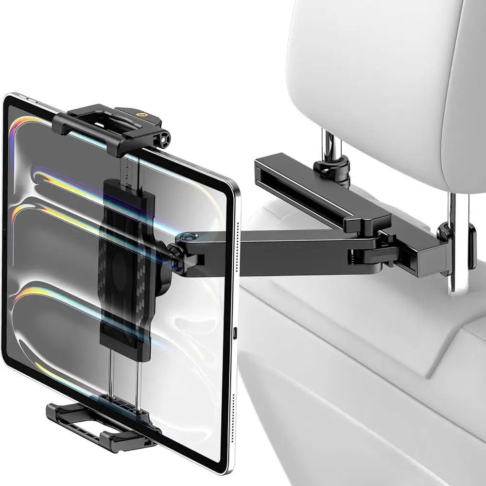 

Car Back Seat Tablet Holder, [Thick Case Friendly] Car Headrest Tablet Mount Stand with Extension Arm, Road Trip Essentials f