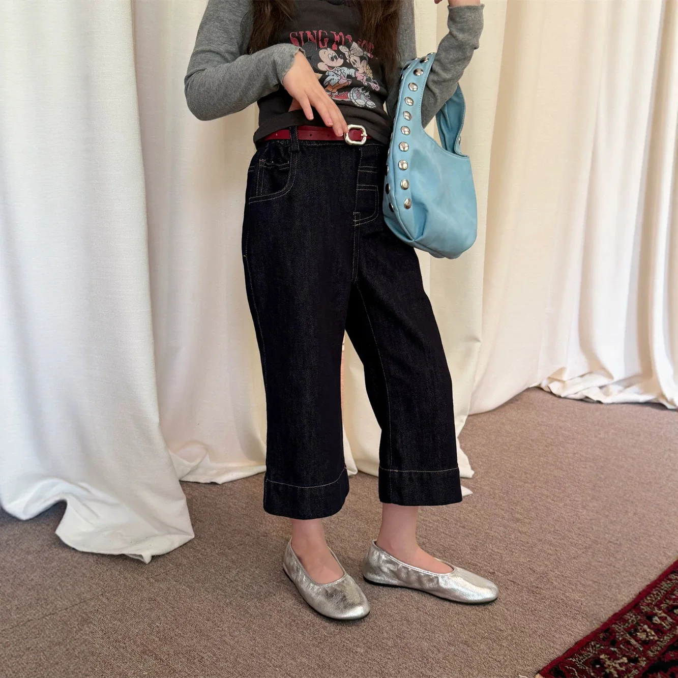 Kids Clothing 2026 Autumn Korean Version Denim Pants Pull Pants Kids Retro Wide Leg Comfortable Casual Straight Leg Pants Trend