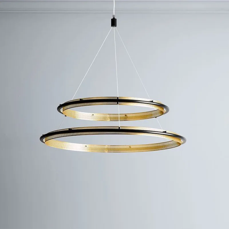 Postmodern Minimalist Circle Ring Pendnat Lights Metallic Luster Foyer Villa LED Hanging Lamps Atmospheric Art Decor Dining Room