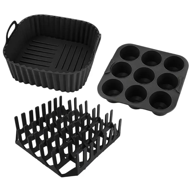 ABYN-Square Air Fryer Silicone Baking Tray Multifunctional Baking Pan For Bacon, Hot Dog, And Pizza Rack Baking Tool Tray