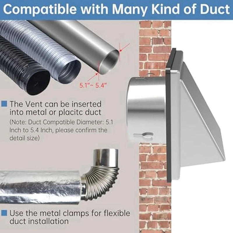 3X 4In Dryer Vent Cover Outdoor Wall With Cushioned Non Return Flap,External Extractor Wall Vent,Stainless Steel