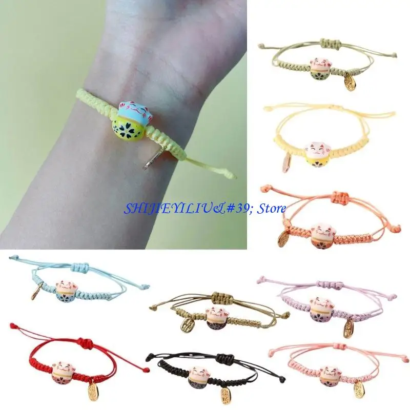E21F Cartoon Bracelet Ceramics Pendant Charm Wrist Chain Jewelry Charm Versatile Lovely Ceramic Woven Bracelet