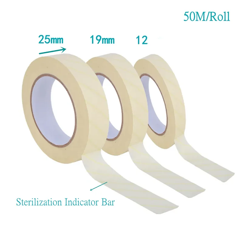 50m/Roll Dental Sterilization Indicator Tape Strips High-Temperature Steam Dentistry Sterilizer Tape Paper Autoclave 12/19/25mm