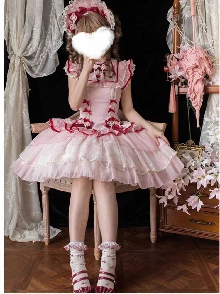 Y2k Bow Retro Birthday Party Dress Japanese Sweet Kawaii Lolita Elegant Princess Dress  Female Korea Fashion Chic Outfits 2025