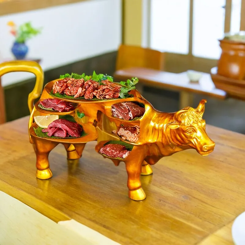 Internet celebrity hot pot tableware creative dry ice golden cow shape tray characteristic barbecue shop Chaoshan