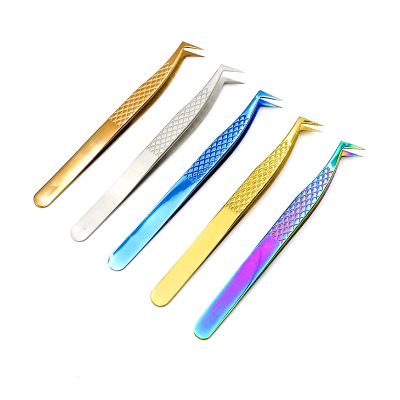 1PC Superhard Fish-Scale Stainless Steel High Precision Anti-static Tweezers for Makeup Eyelash Extensions