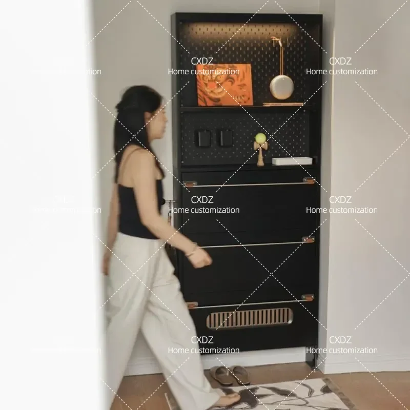 Spanish Style Solid Wood Shoe Cabinet Ultra Thin Entryway Storage Cabinet Household Entrance Organizer Indoor Door Side