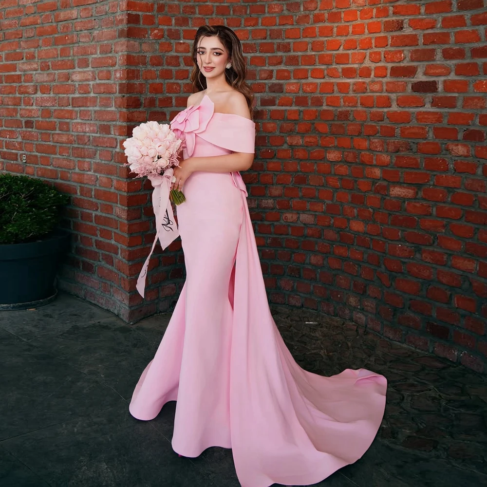 

Off-Shoulder Satin Flowers Mermaid Prom Dress Pretty Ruffle Taffeta Long Formal Evening Gowns Sweet Special Occasions Dresses