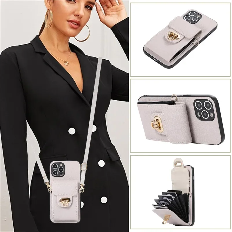 Luxury Card Slot Crossbody Strap Wallet Phone Case for Huawei P60 P50 P40 Pro P30 Lite Coque Mate 60 Pro 50 40 30 Mate 20 Cover