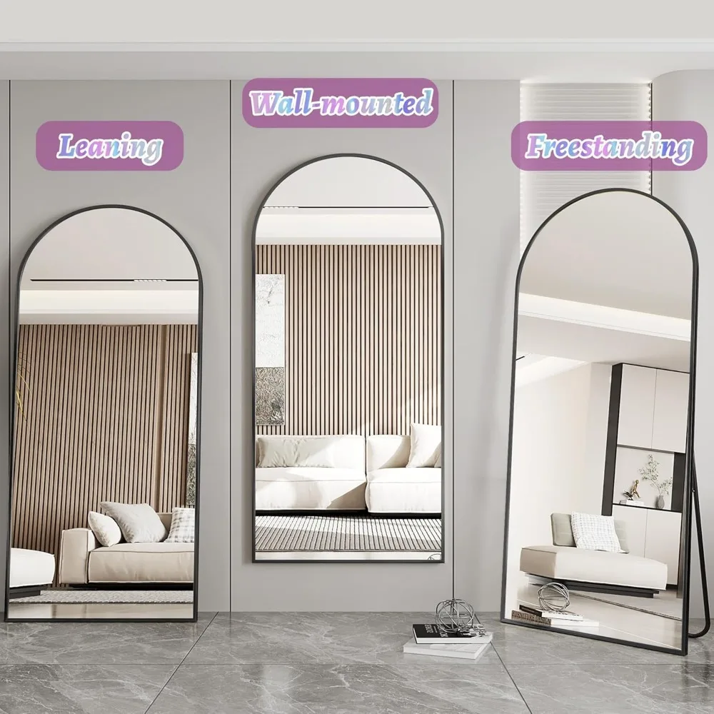 Miroir de sol pleine longueur doré avec support, 64 x 21 pouces, idéal pour la décoration de la chambre à coucher et du salon