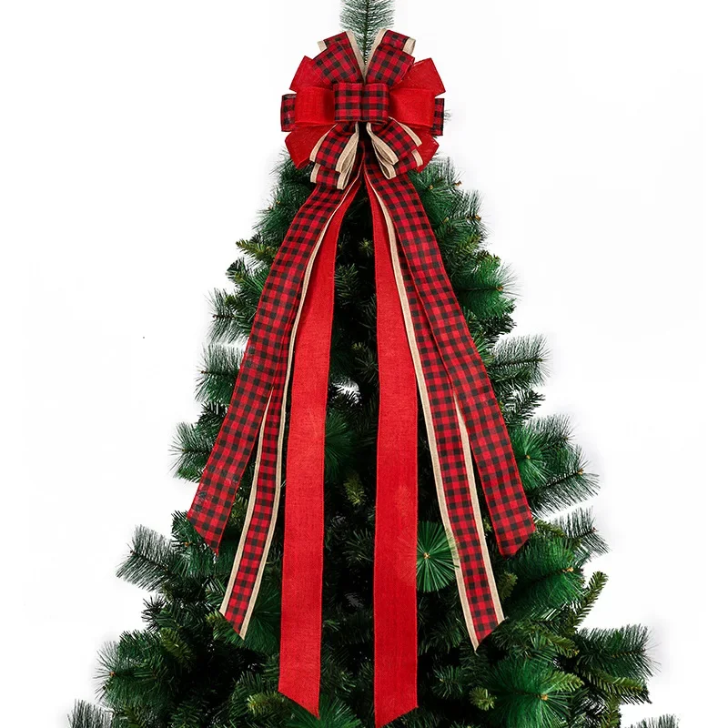 Polyester Christmas Bow Multistyle Christmas Handmade DIY Decorating Bows Christmas Tree Top Ribbon Bow with Bound Wire