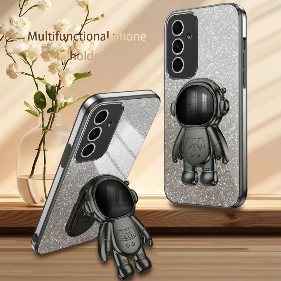 Luxury Plating Astronaut Holder Case For Samsung Galaxy A54 A34 A24 A14 A13 A23 A33 A53 A15 A05 A12 A22 A32 A52 A51 A50 A71 A03S